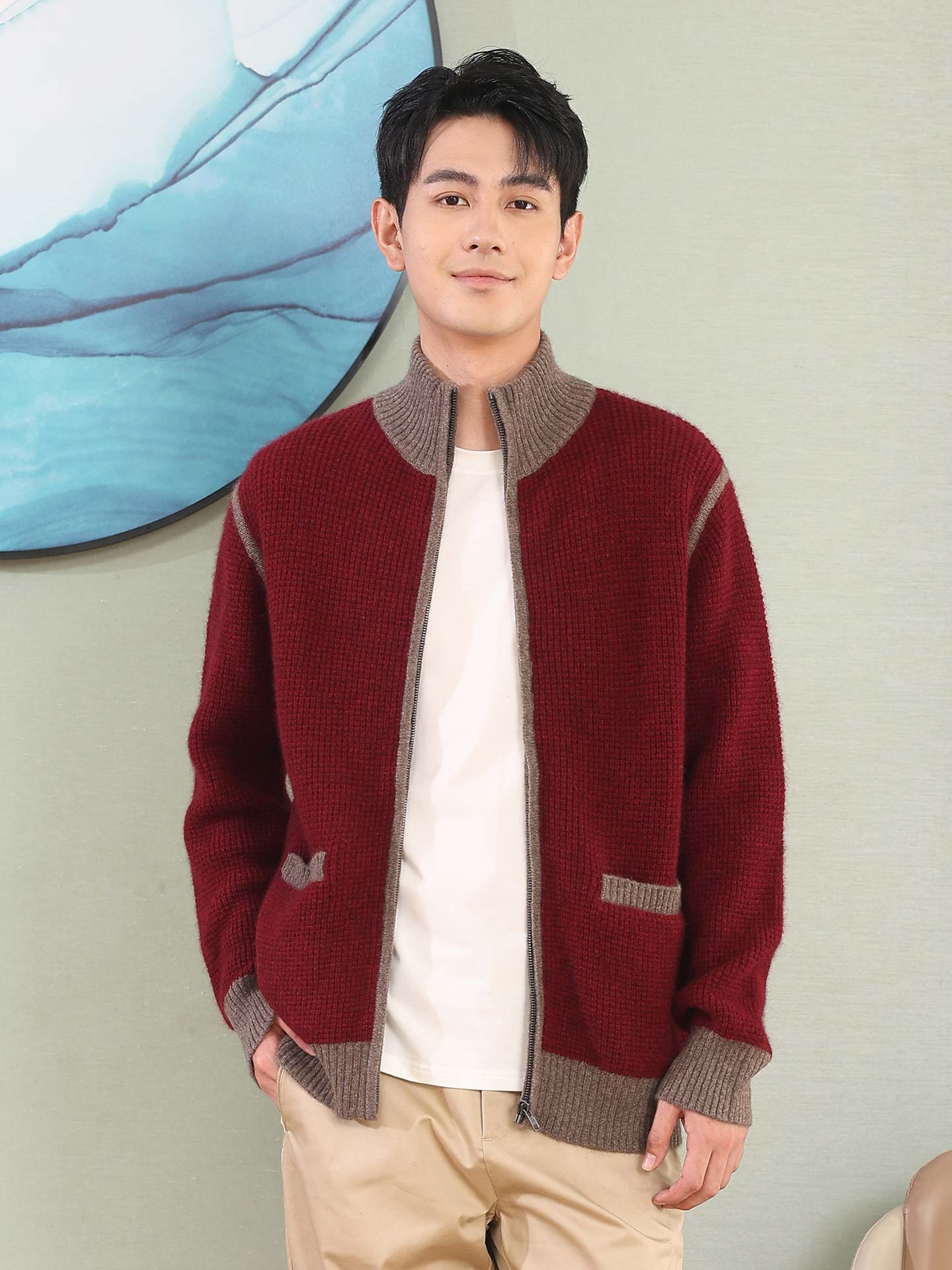Men's Red Yak Waffle Zip Cardigan – SHOKAY