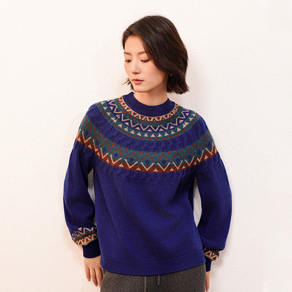 Heritage Women's Jacquard Crew Neck Pullover | Shokay – SHOKAY