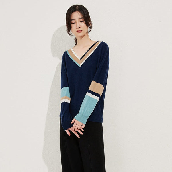 Himalaya Women's V-neck Colorblock Sweater
