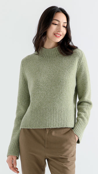 jonnlynx yak double high neck knit♡ Veron Alpaca Knit Turtleneck - Dune Soft Khaki Textured Turtleneck