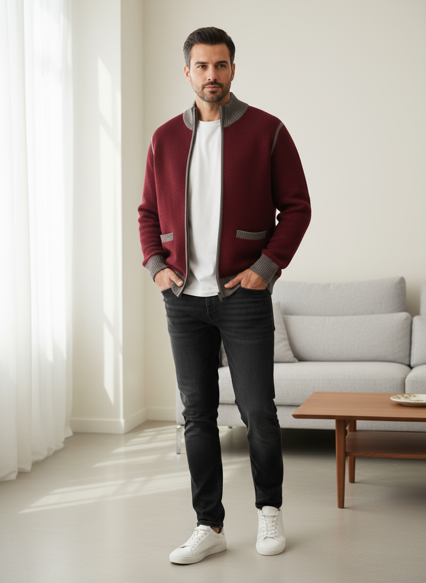 Men's Red Yak Waffle Zip Cardigan – SHOKAY